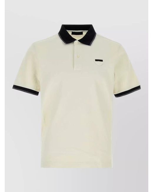 Prada Natural Piquet Polo Shirt Chest Pocket Contrasting Collar for men