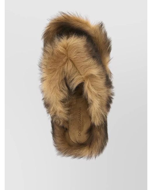 Dolce & Gabbana Multicolor Sheepskin Flat Sandals Open Toe Faux Fur
