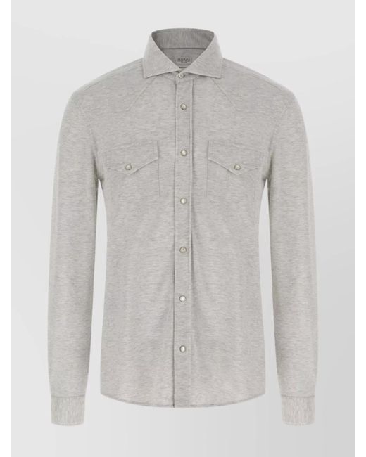 Brunello Cucinelli Gray Cotton Shirt With Collar And Pockets for men