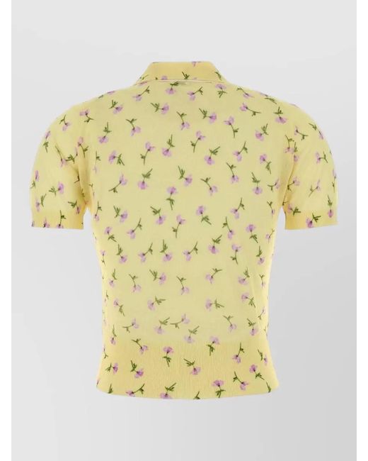Jil Sander Yellow Cotton Blend Polo Shirt Floral Motif