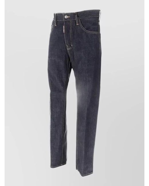 DSquared² Blue Cotton Straight-Leg Trousers for men