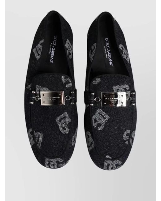 Dolce & Gabbana Black Logo-Print Loafers for men