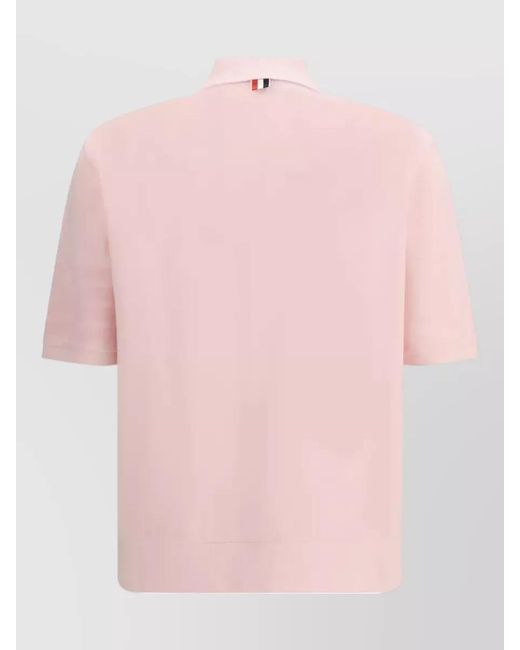 Thom Browne Pink Ribbed Cotton Short-Sleeve Polo Shirt for men