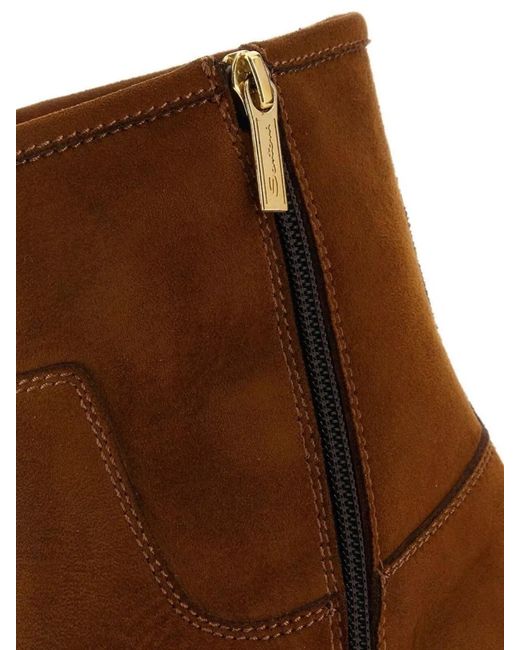 Santoni Brown Suede Leather Ankle Boots for men