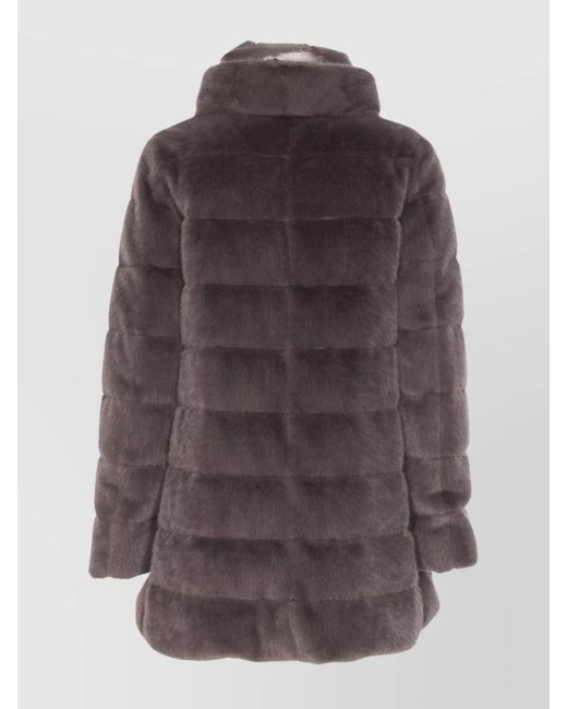 Herno Gray Faux Fur High Neck Down Jacket