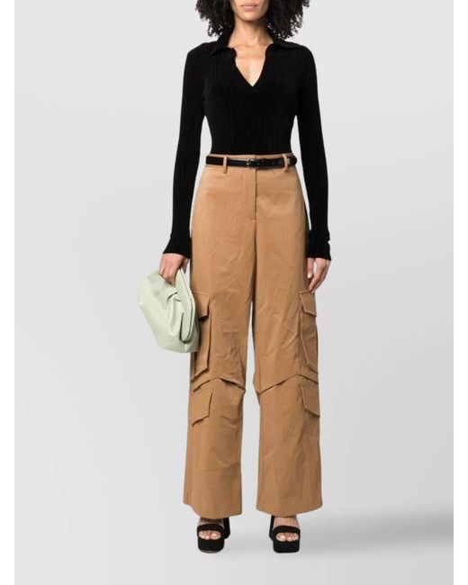 MSGM Natural Viscose Wide-Leg Cargo Trousers