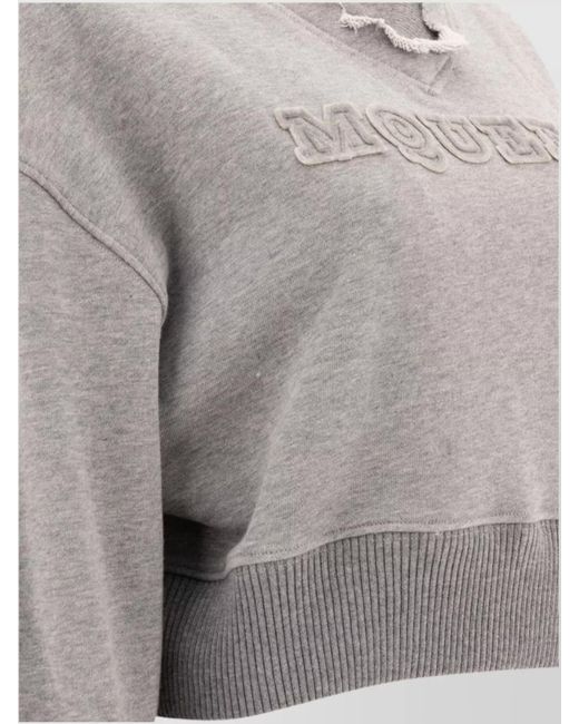 McQueen Gray Cropped V-Neck Sweatshirt