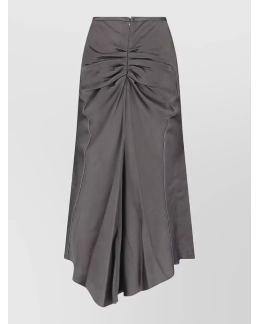 Victoria Beckham Gray Midi Skirt Knee Length Asymmetric Hem Ruched