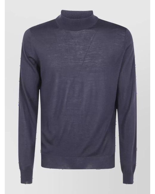 Filippo De Laurentis Blue Virgin Wool Mock Turtleneck Sweater for men