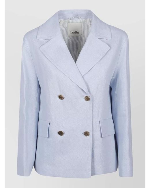 Max Mara Blue Double Breasted Suit Jacket Notched Lapels