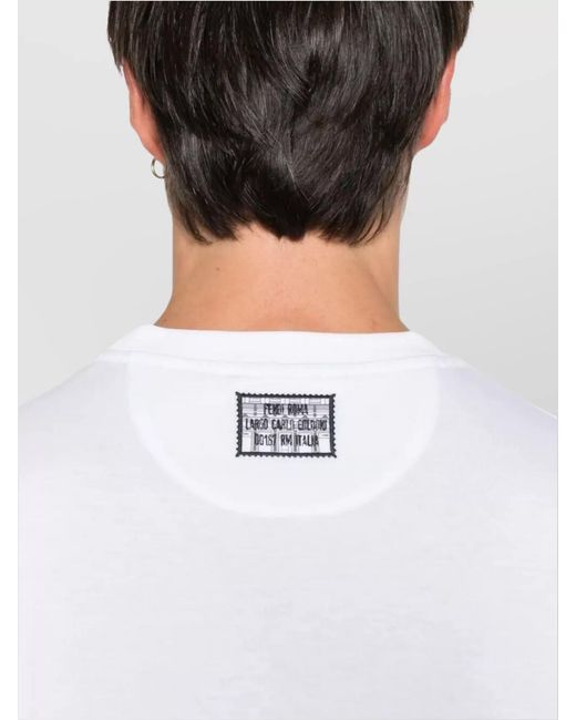 Fendi White Cotton Slim-Fit Logo-Embroidered T-Shirt for men