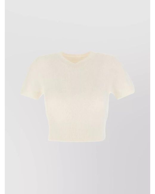 Maison Margiela White Ribbed V-Neck Knitted Top