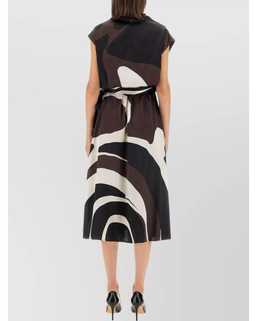 Kiton Black Silk Printed Regular-Fit Midi Dress
