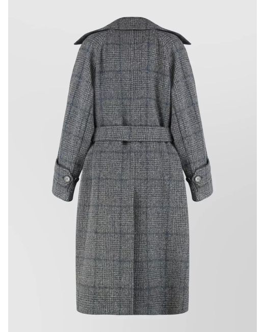 Weekend by Maxmara Gray Wool Prince Of Wales Double-Breasted Belted Long Coat