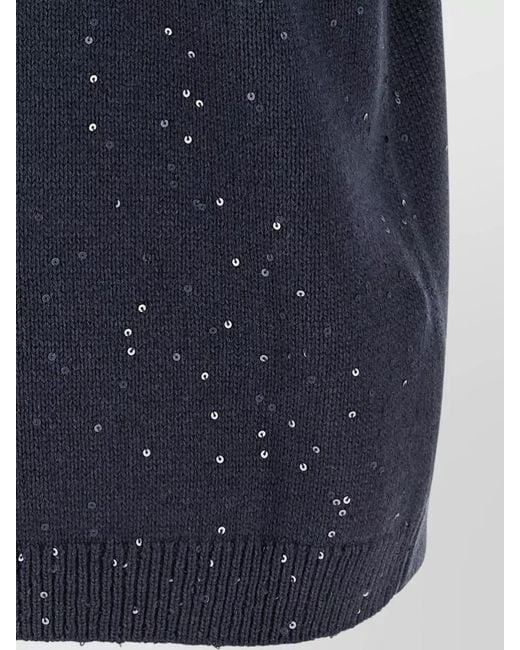 Brunello Cucinelli Blue Diamante Knit Sequin Crew Neck Sweater