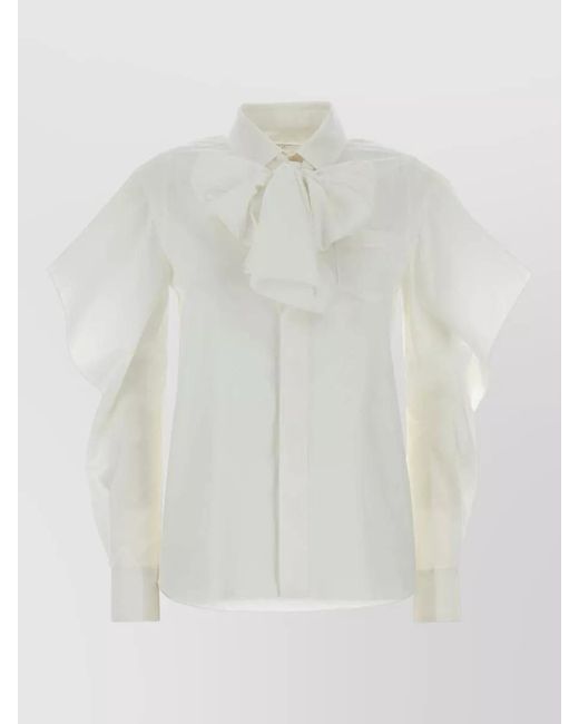 Sacai White Poplin Shirt Bow Detail Ruffled Sleeves for men