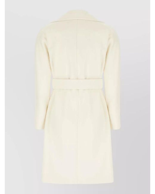 Max Mara Natural Longline Virgin Wool Coat Belted Waist