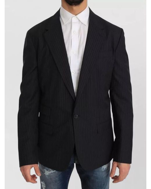 Dolce & Gabbana Black Striped Slim-Fit Blazer for men