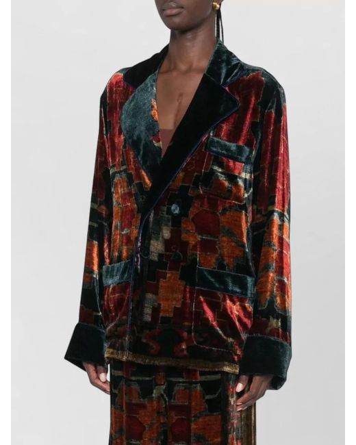 Pierre Louis Mascia Black Silk Velvet Geometric-Print Single-Breasted Blazer