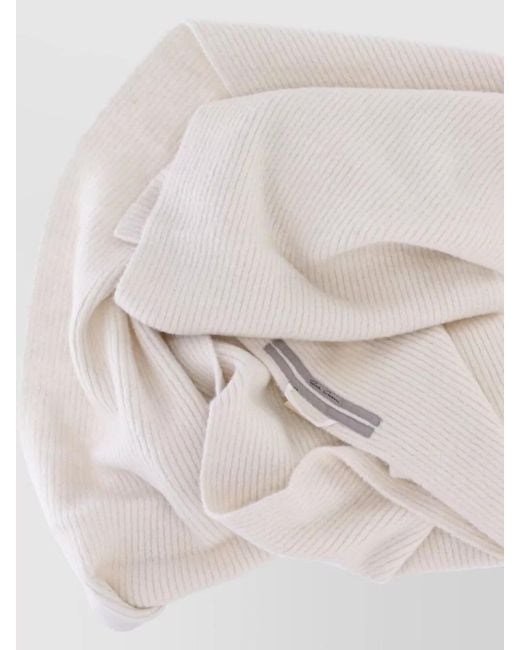 Rick Owens White Rectangular Ribbed Scarf Soft Fabric for men