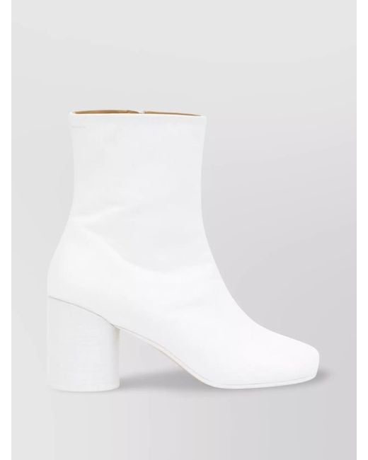 MM6 by Maison Martin Margiela White Block Heel Leather Ankle Boots