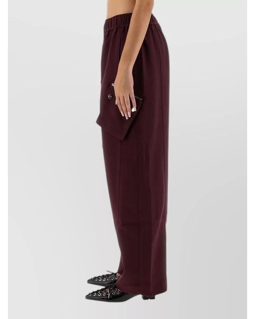 Ganni Red Twill Trousers Wide Leg Cargo Style