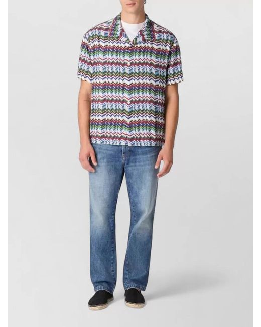 Missoni Blue Short Sleeve Shirt Zigzag Pattern for men