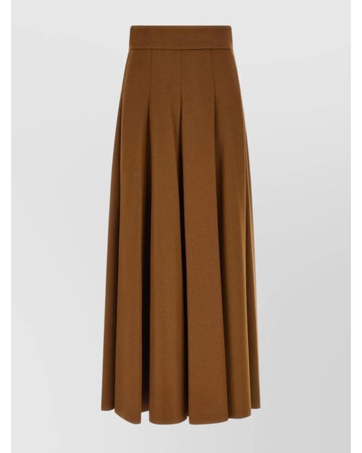 Max Mara Brown High-Waisted Pleated Midi Skirt Design