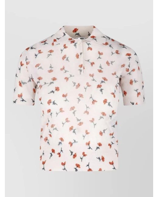 Jil Sander Multicolor Knit Polo Collar Top Floral Pattern