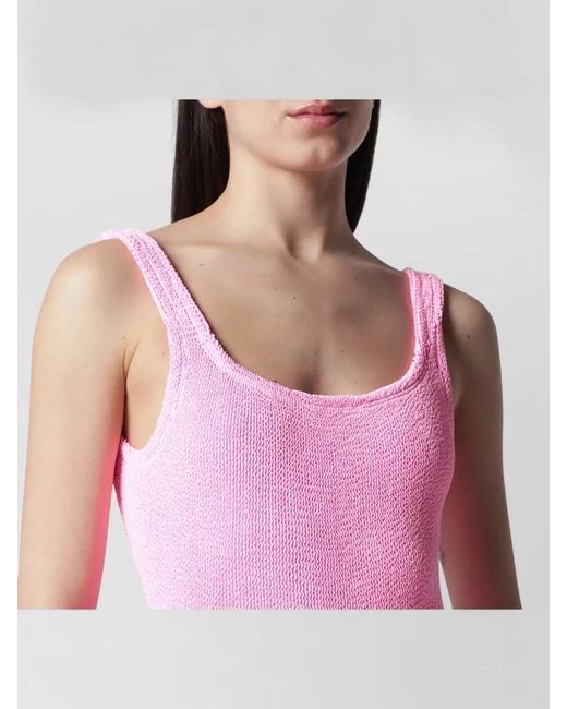 Hunza G Pink Scoop Neck Sleeveless Textured Beachwear Piece