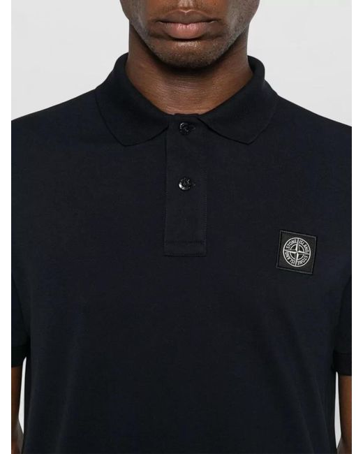 Stone Island Black Logo Cotton Blend Polo Shirt for men