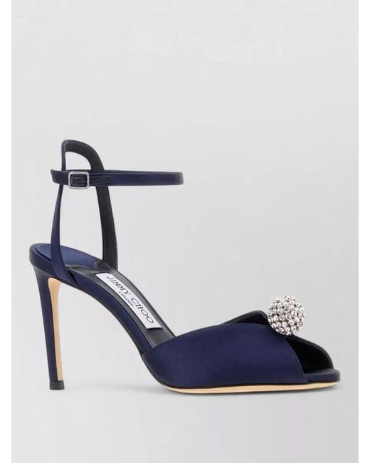 Jimmy Choo Blue Sacora 85 Satin Sandals Stiletto Heel