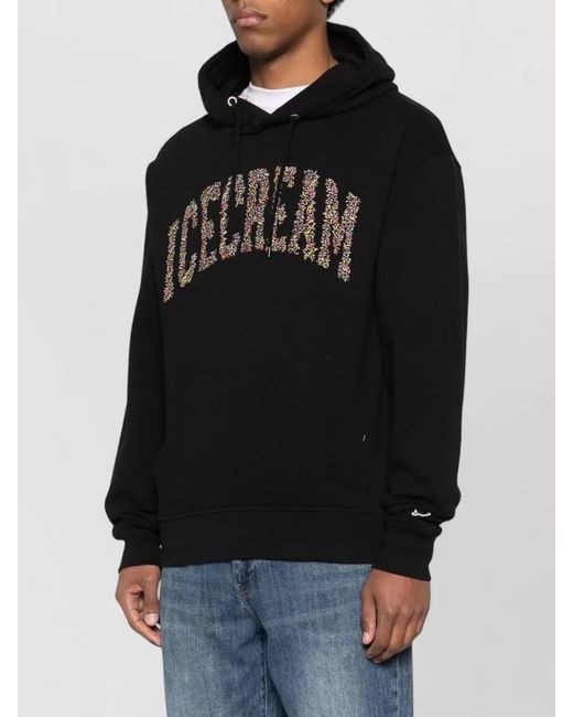 ICECREAM Black Hooded Cotton Sweatshirt Logo Detail for men