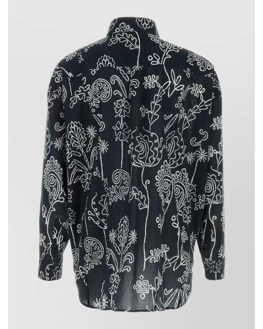 Giorgio Armani Gray Cotton Shirt Long Sleeves Floral Pattern for men