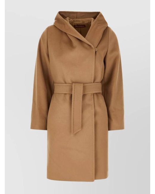 Max Mara Natural Hooded Belted Wool Coat