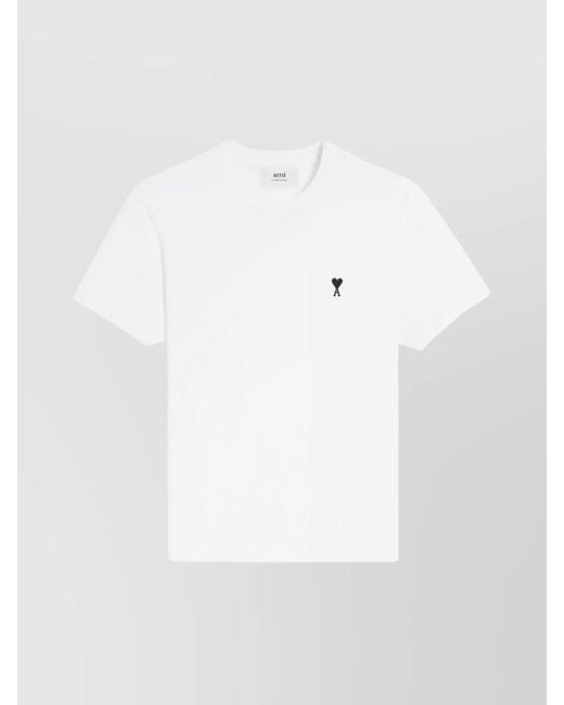 AMI White Cotton Logo-Embroidered T-Shirt for men