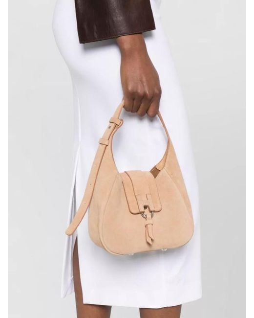 Hogan Natural Leather Shoulder Bag Suede Finish Strap