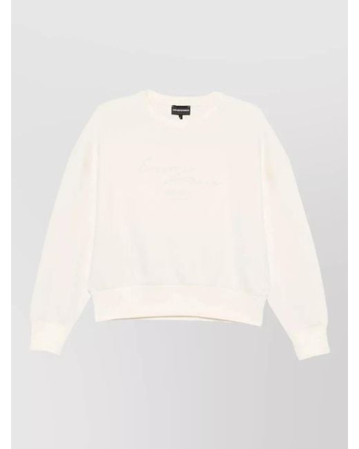 Emporio Armani White Cotton Crew Neck Long Sleeve Sweatshirt