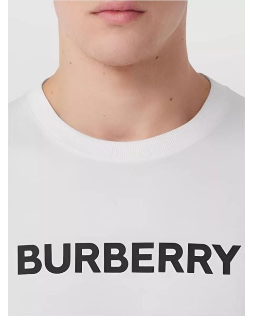 Burberry White Cotton Ribbed Crew-Neck Logo-Print T-Shirt for men