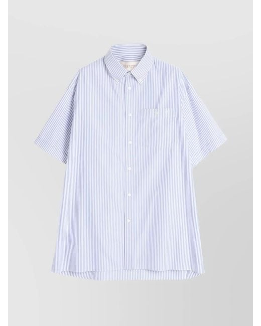 Valentino Garavani White Striped Cotton Short-Sleeve Button-Down Shirt for men