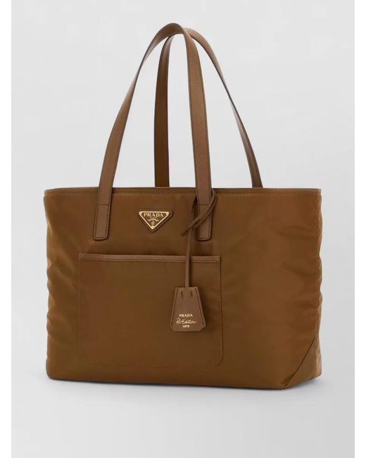 Prada Brown Renylon Tote Bag Top Handles Tag