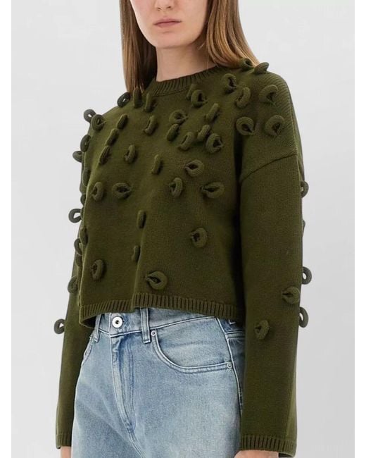 J.W. Anderson Green Cropped Jersey Knit Crew Neck Sweater
