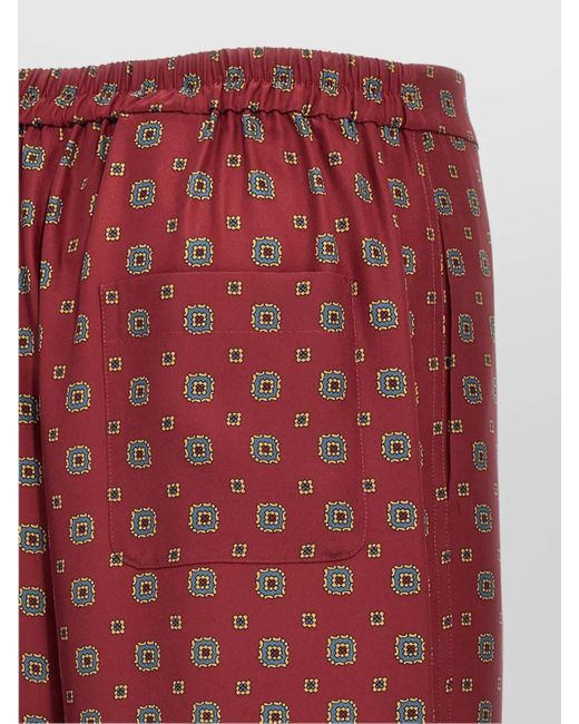 Moschino Red Silk Printed High-Rise Straight-Leg Trousers