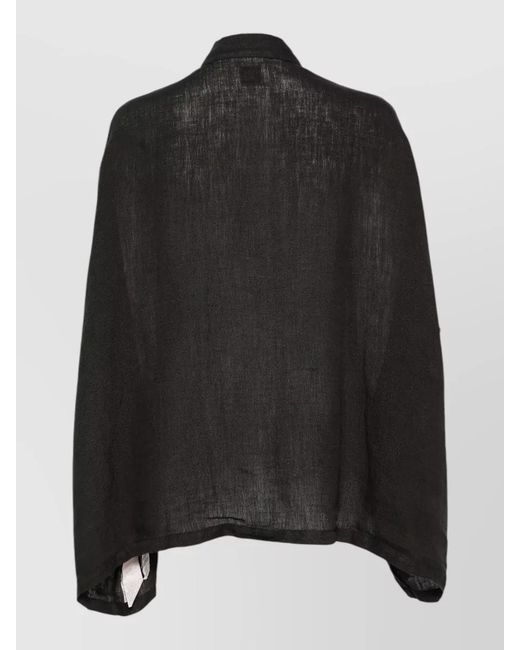 120% Lino Black Short Sleeve Shirt Collared Neck Loose Fit