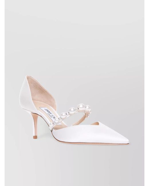 Jimmy Choo White High Heel Pumps Pearl Embellishments