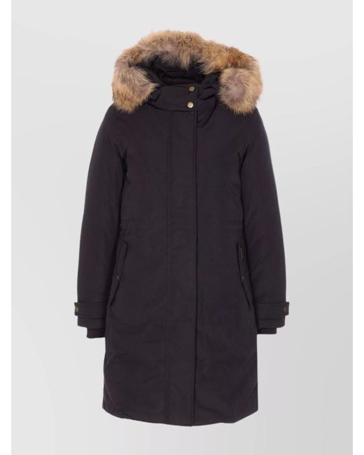 Woolrich Blue Padded Coat With Removable Fur Hood