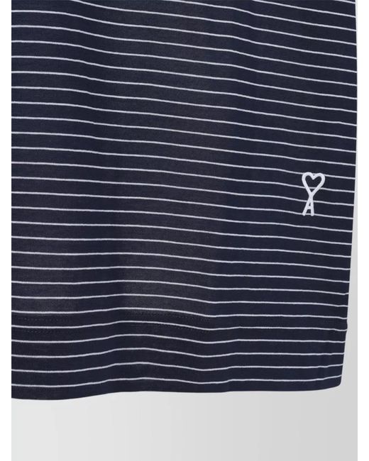 AMI Blue Striped Boxy Fit Cotton Polo Shirt for men