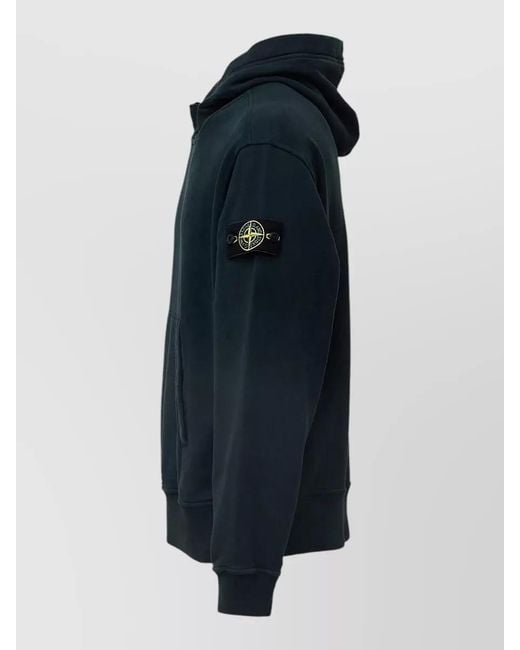 Stone Island Blue Hooded Sweatshirt Kangaroo Pocket Front Detail for men