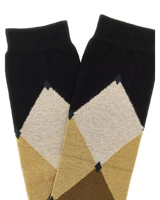 Ballantyne Black Ribbed Argyle Knee Socks