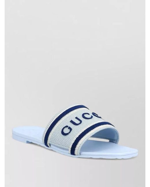 Gucci Blue Logo Slide Sandal Open Toe Flat Sole